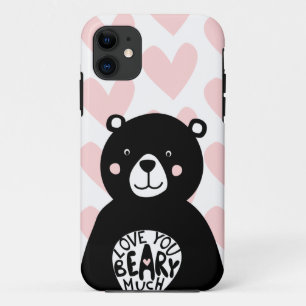 Love you Beary Much Cute Bear Girly Pink Heart iPhone 11 Hoesje