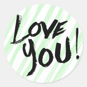  Love You Blue Mint Stripes Ronde Sticker