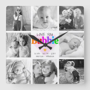 Love You Bubbie Kleurrijke Moderne 8 Fotocollage Vierkante Klok