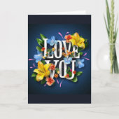 LOVE you card marine bleu Valentine carte fleurs (Devant)