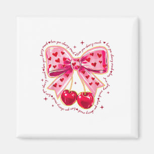 Love You Cherry Much Coquette Bow Heart Valentijns Magneet
