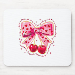 Love You Cherry Much Coquette Bow Heart Valentijns Muismat