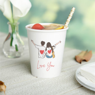 Love You Couple Art Paper Cup Papieren Bekers