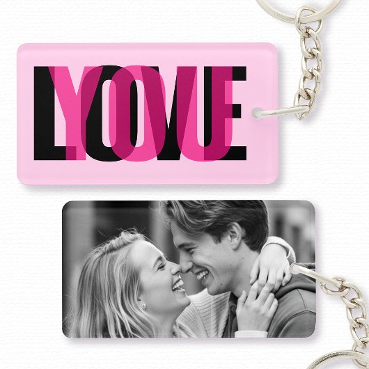 Love You Custom Photo Modern Typography Pink Black Sleutelhanger