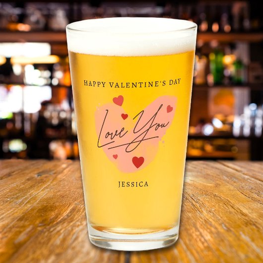 Love You Custom Tekst Naam Waterverf Red Hearts Glas