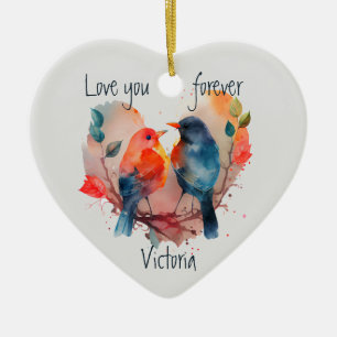 Love You Forever Lovebirds Custom Name Date Keramisch Ornament