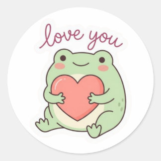 Love You Frog Sticker Cute Frog Heart Soft Aesthet