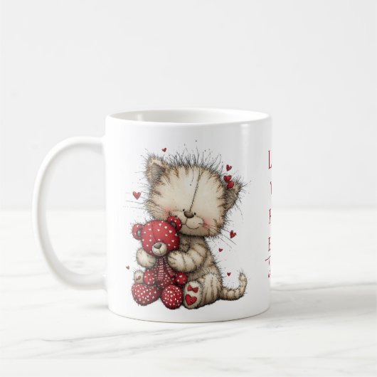 “Love You Fur-Ever” Cute Cat & Teddy Valentine Mug (Gauche)