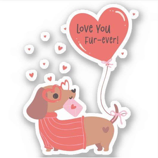 Love You Fur-Ever Schattigee teckel Dog Red Heart Sticker (Voorkant)
