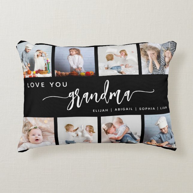 Love You Grandma 8 Photo Collage Black White Accent Kussen (Voorkant)
