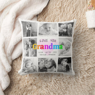 Love You Grandma Colorful Modern 8 Photo Collage Kussen