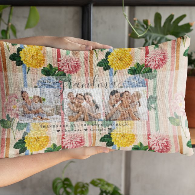 Love You Grandma | Floral Three Photo Collage Kussen (Creator heeft geüpload)