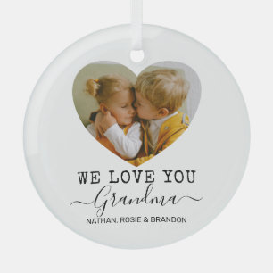 Love You Grandma Heart Photo Glas Ornament