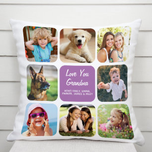 Love You Grandma Photo Collage Paars Kussen