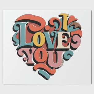 Love You Heart Retro Psychedelia Cadeaupapier