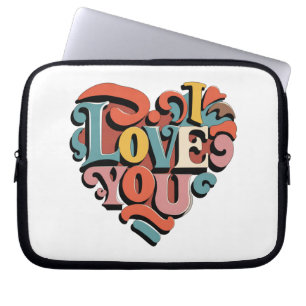 Love You Heart Retro Psychedelia Laptop Sleeve