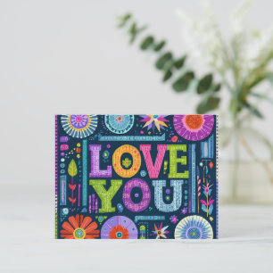 Love You, kleurrijk ontwerp, Briefkaart