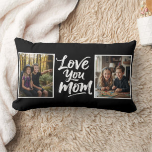 Love You Mama Twee Foto Borstel Schrift Sieraad zw Kussen