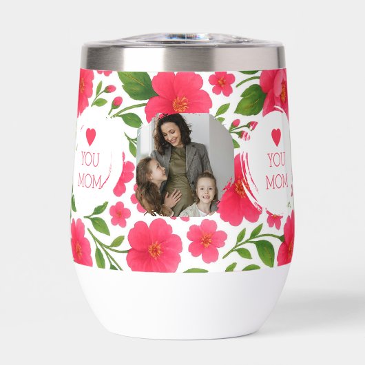 Love You Maman Floral Rouge Bouteille d'eau (Avant)