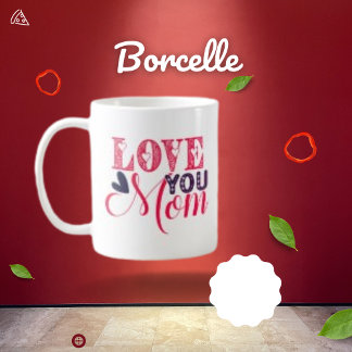 Love You Maman Typographie, Coeur Noir Mug café