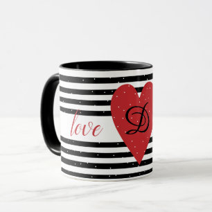 Love You Modern Red Heart Stripes monogram Mok
