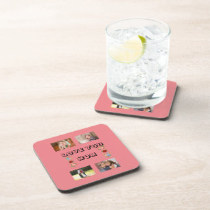 Love You Mom Bloemen en Foto Design Bier Onderzetter