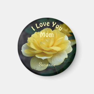 Love You Mom Gele Rose Bloem Gepersonaliseerd Magneet