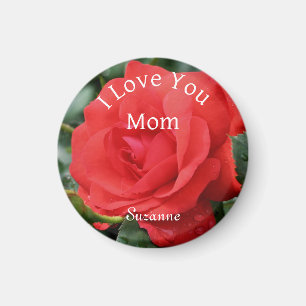 Love You Mom Red Rose Flower Gepersonaliseerd Magneet