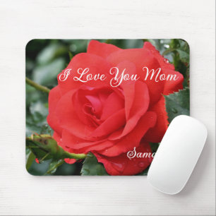 Love You Mom Red Rose Flower Gepersonaliseerd Muismat
