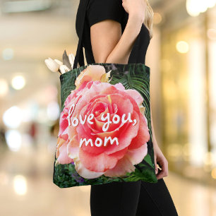 Love You Mom Script Roze Rozenbloem Foto Modern Draagtas