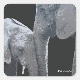 Love You More, Elephant Original Art Vierkante Sticker