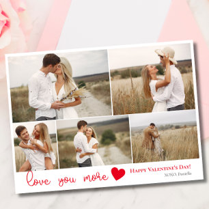 Love you more Photo Collage Red heart Valentijns Feestdagenkaart
