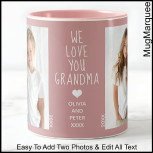 Love You Oma, aangepaste tekst, stoffig Roos C91 Tweekleurige Koffiemok