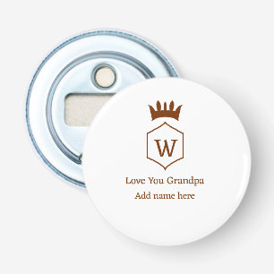 Love you opa kroon voeg naamgegevens bruin squa button flesopener