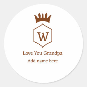 Love you opa kroon voeg naamgegevens bruin squa ronde sticker
