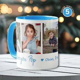 Love You Pop Grandkids Names 5 Photo Collage Blue Mok