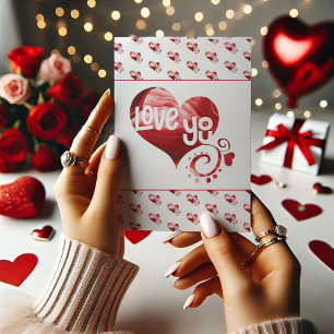 Love You Red Heart Valentine Folle Carte de remerc