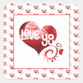 Love You Red marble Heart Valentine Carré Sticker (Devant)