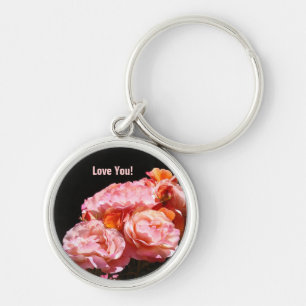 Love You! Roze Roos Bloemen sleutelhanger Rozen