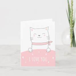 Love You Schattige Cat Pink Heart Love Wenskaart Kaart