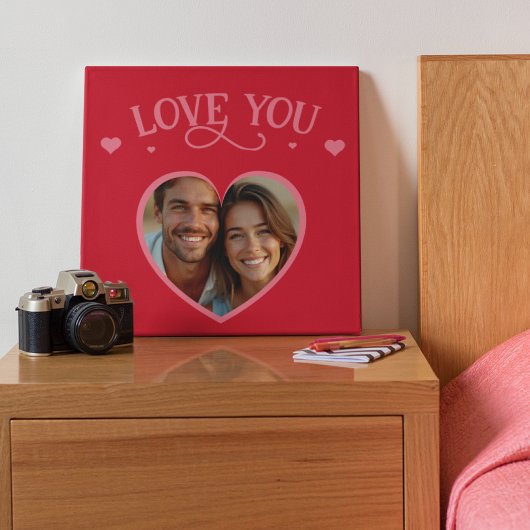 Love You Script & Heart Foto in het rood Canvas Afdruk