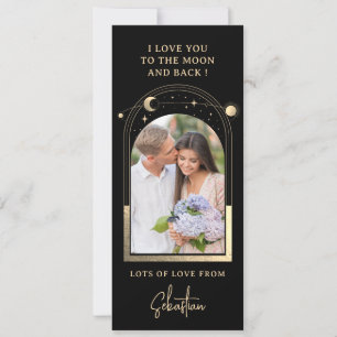 Love You To The Moon Foto Celestiaal Zwart Goud Feestdagenkaart