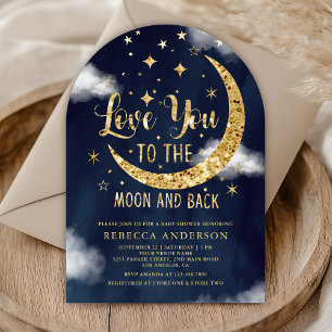 Love You tot de Maan en terug Gouden Baby Shower Kaart