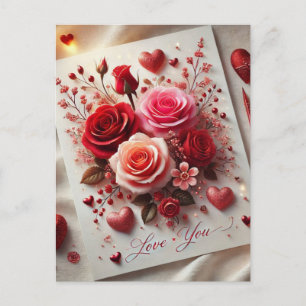 Love You Valentine's Day Rose Carte postale