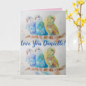 Love You Wifes Nom Blue Budgies Carte Aquarelle (Fleur jaune)