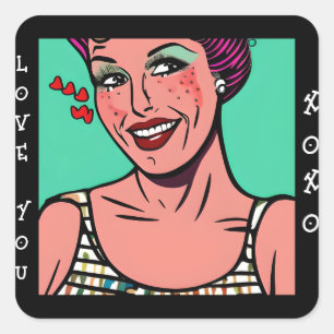 Love You xoxo Retro Pop Kunst Vierkante Sticker