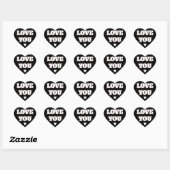 Love You Zwart en Wit Hart Bruiloft Sticker (Vel)