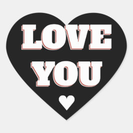 Love You Zwart en Wit Hart Bruiloft Sticker