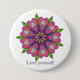 Love yourself mandala flowers ronde button 7,6 cm