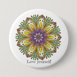 Love yourself mandala flowers ronde button 7,6 cm